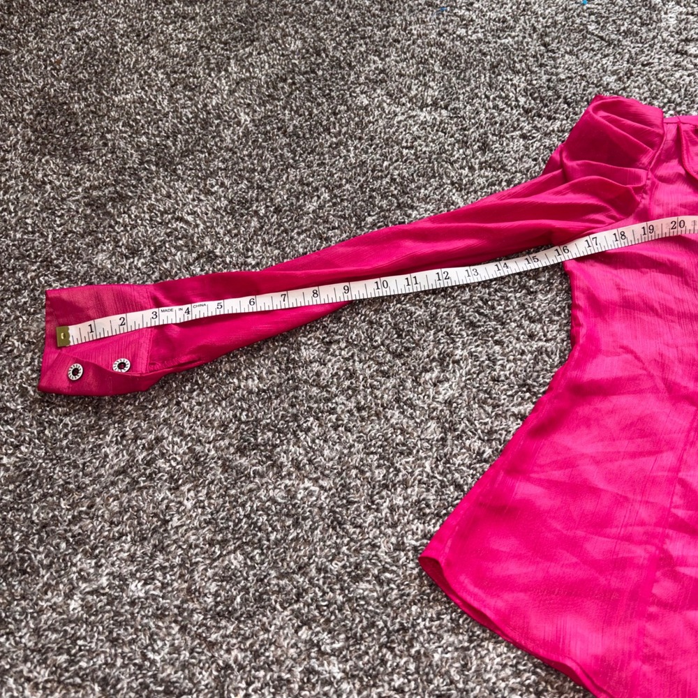 Vintage Retro 80s Style Hot Pink Ruffle Front Puffed Sleeve Button Up Blouse XS - Picture 4 of 6